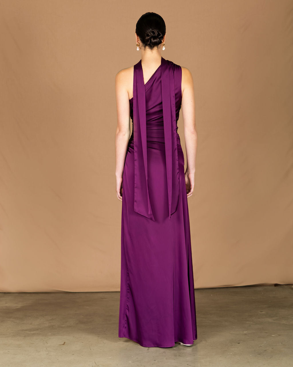 Wedding guest dress, purple maxi gown