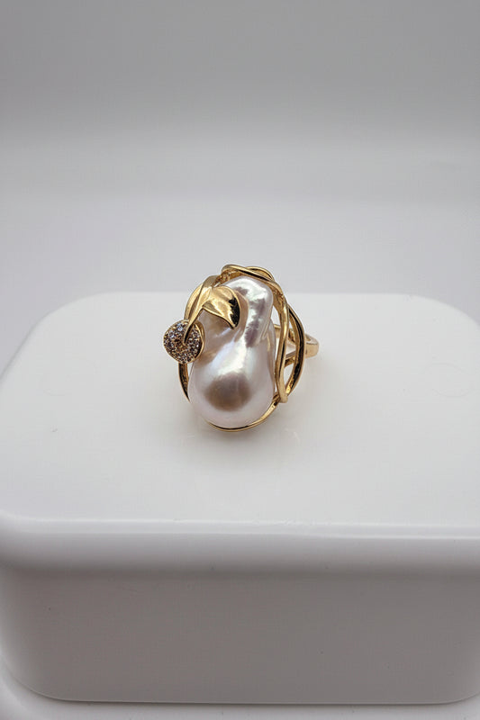 Jaspen Ring - 18K Gold with Freshwater Baroque Pearl
