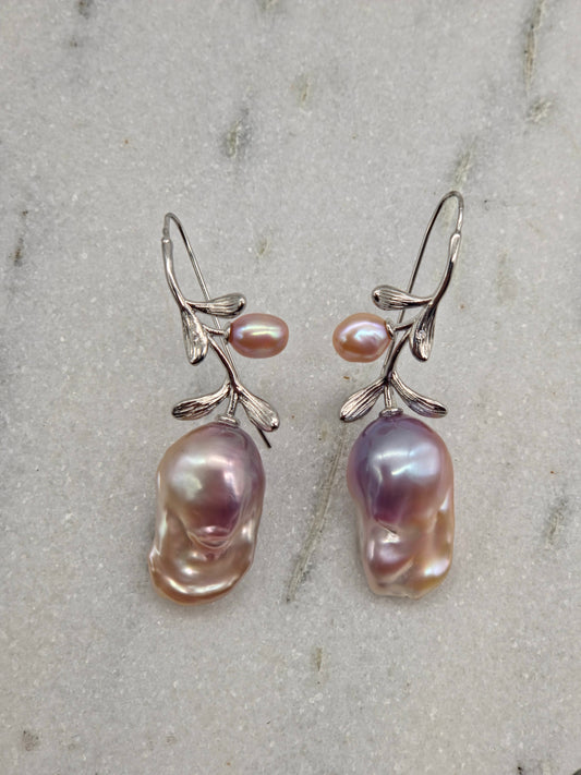 Harmony Earrings - Silver & Multi-coloured Baroque Pearl