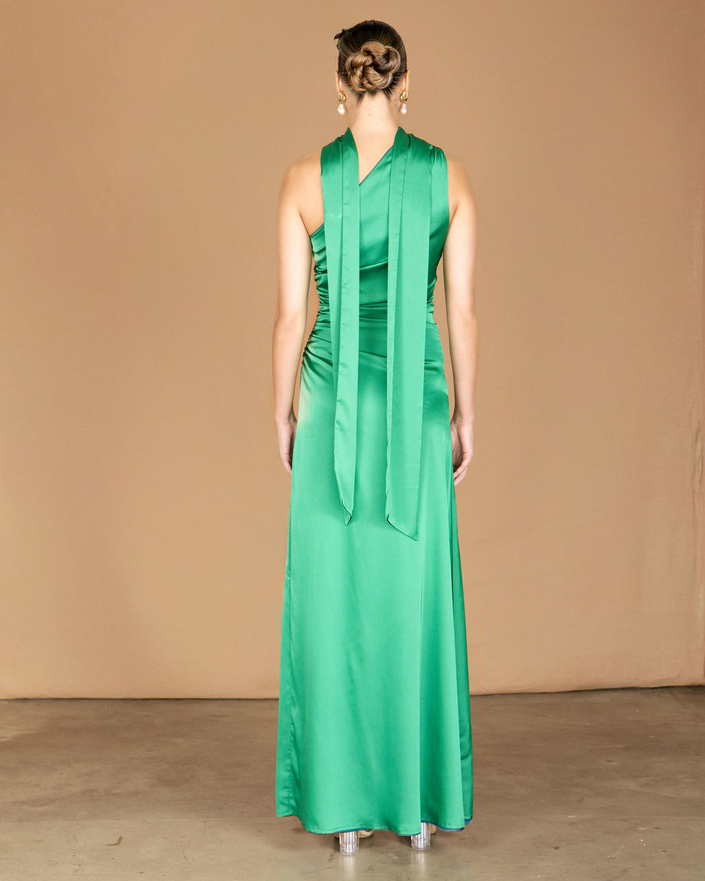 emerald green one-shoulder maxi dress with split for wedding guest, bridesmaid, party, cocktail school ball