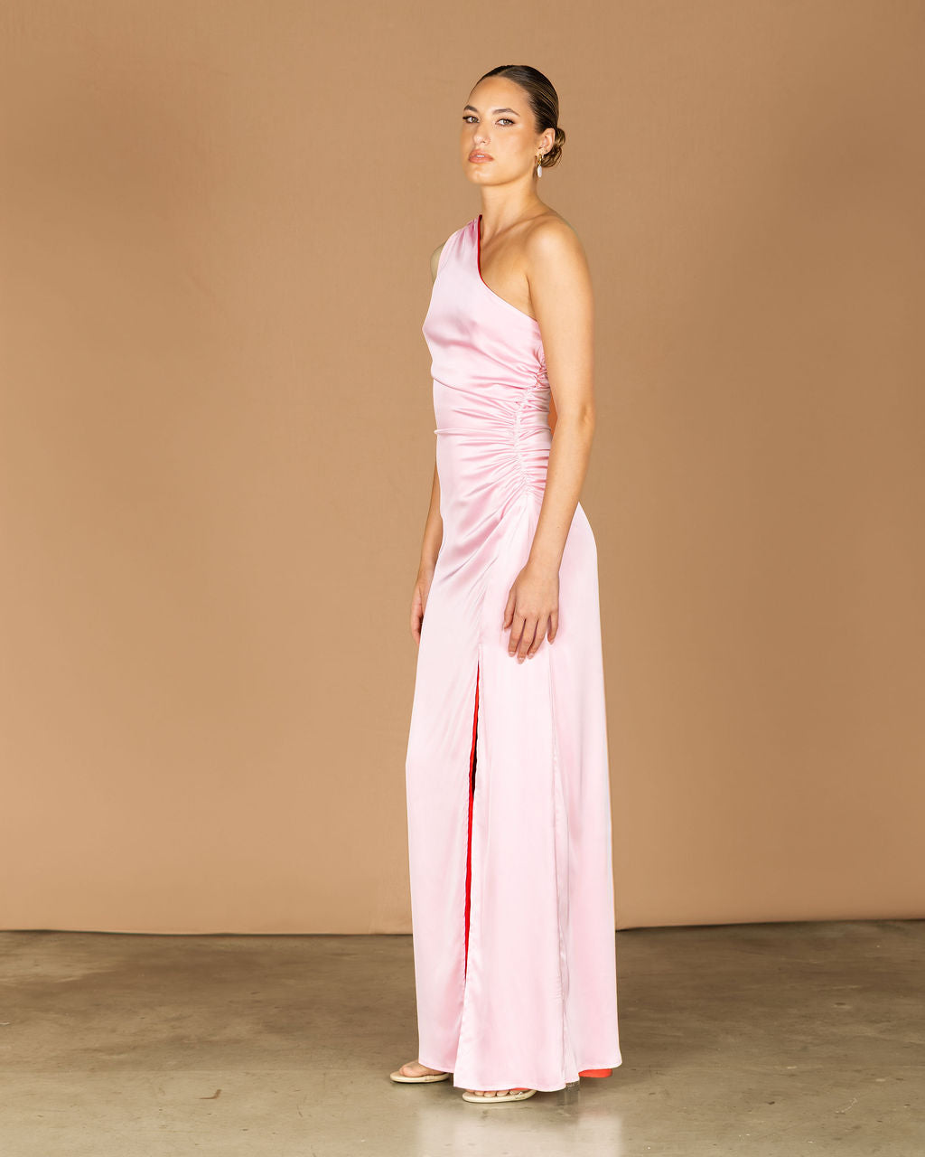 Baby pink long oneshoulder maxi dress