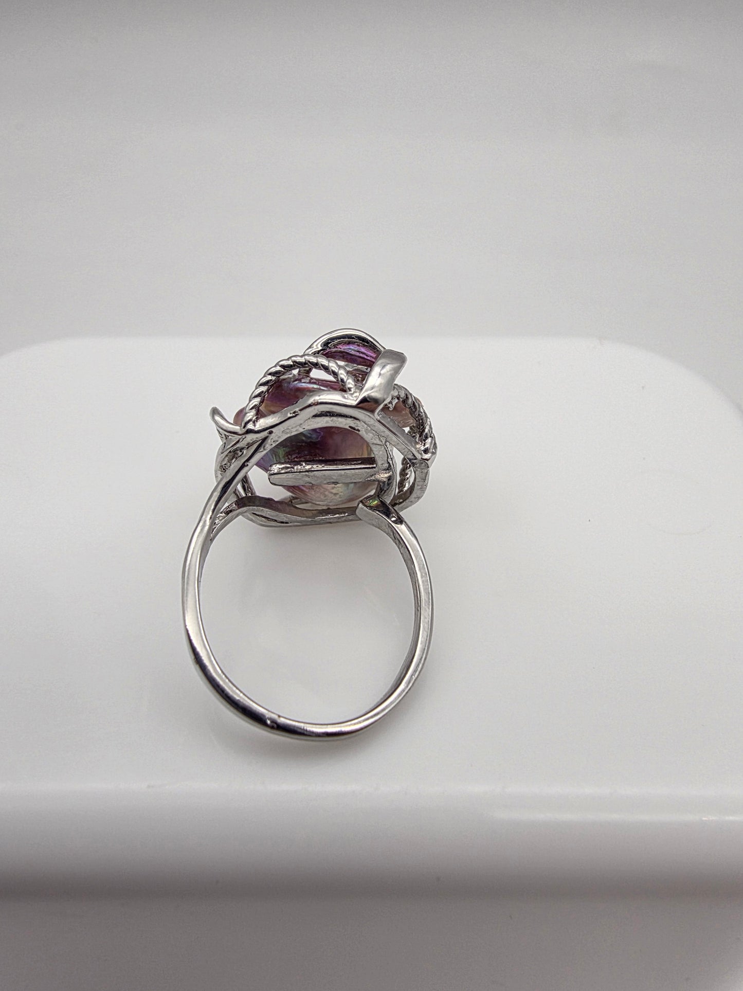 Jaspen Iridescent Ring - Silver with Multi-Coloured Freshwater Baroque Pearl