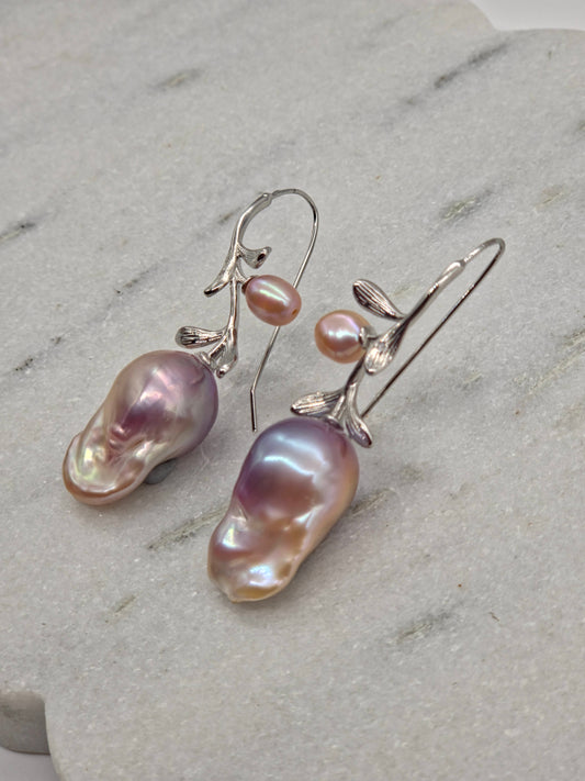 Harmony Earrings - Silver & Multi-coloured Baroque Pearl
