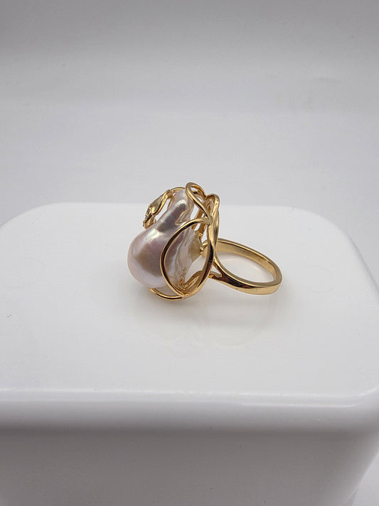 Jaspen Ring - 18K Gold with Freshwater Baroque Pearl