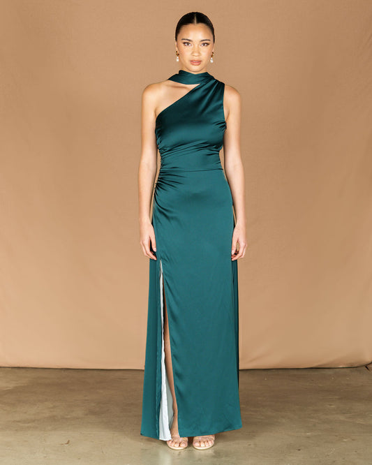 Forrest Green maxi one shoulder dress